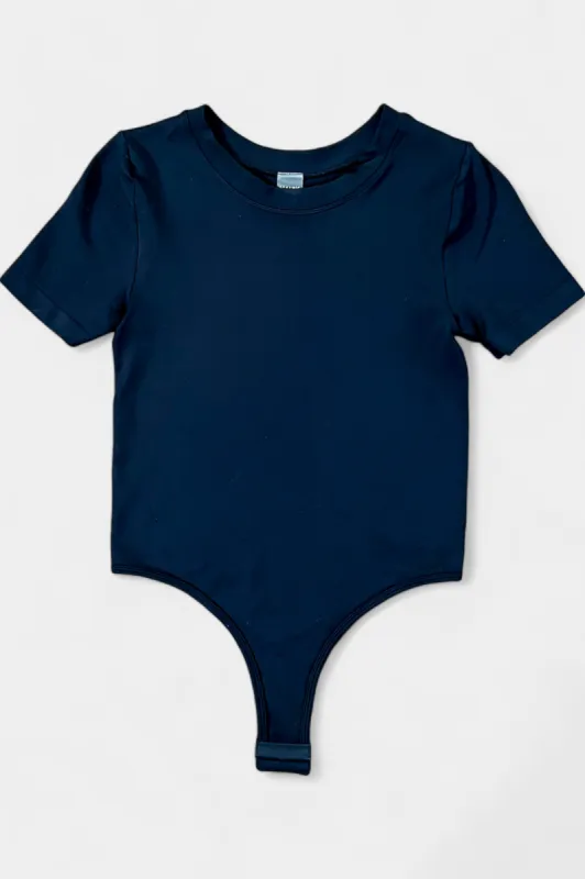 Black Short Sleeve Smooth Bodysuit sold by ZZs