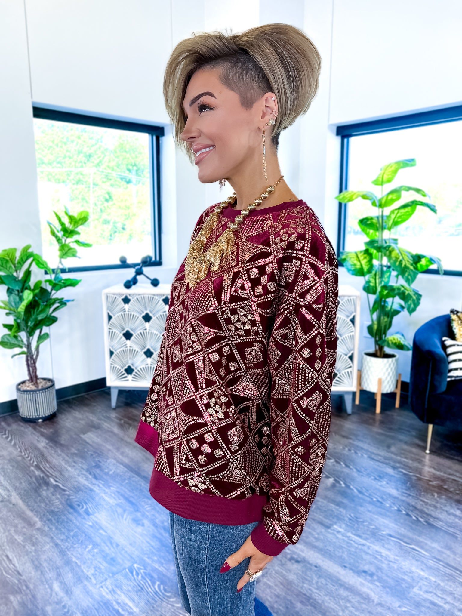 Burgundy Sequin Velvet Top sold by ZZs product image thumbnail 5