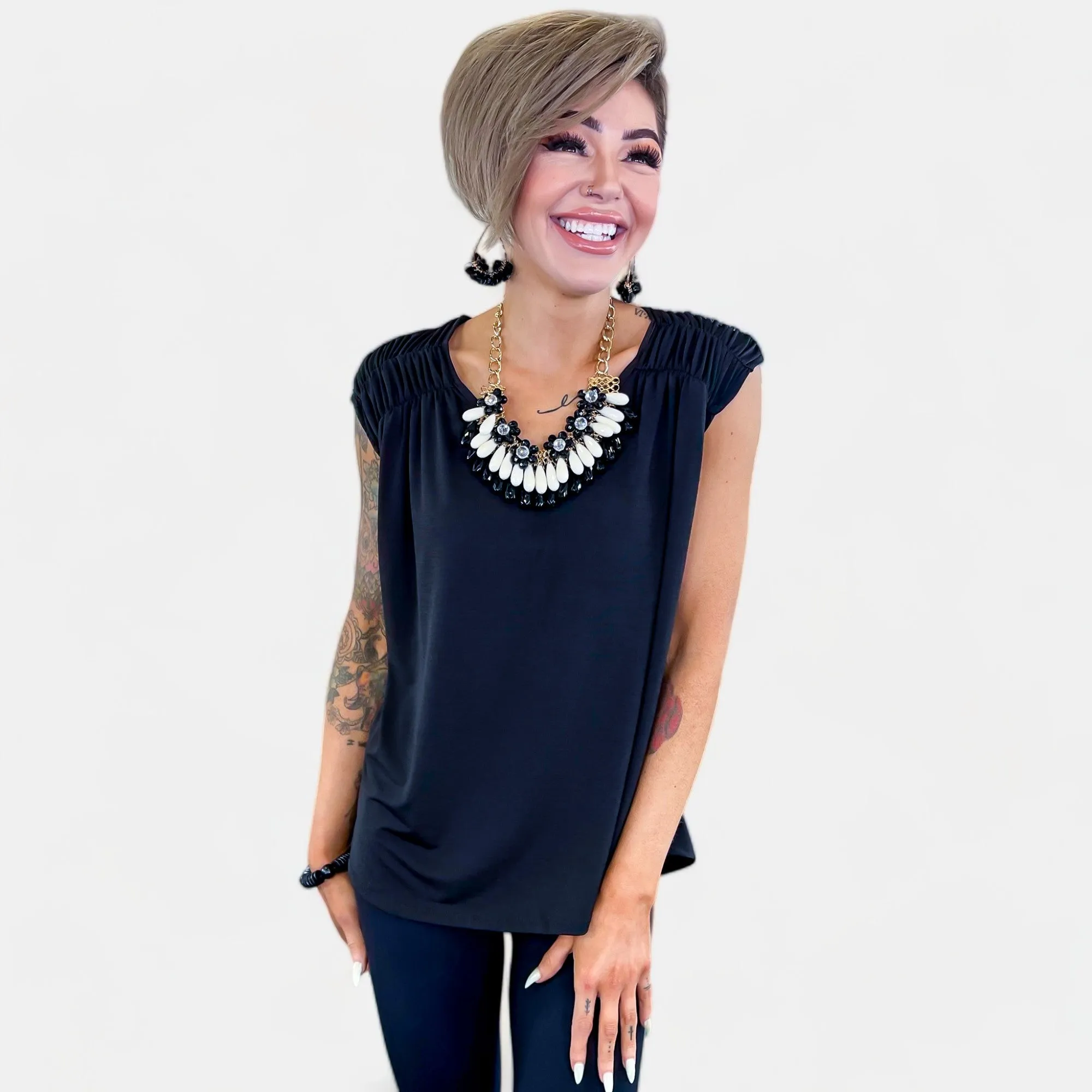 Black V Neck Tie Back Top sold by ZZs