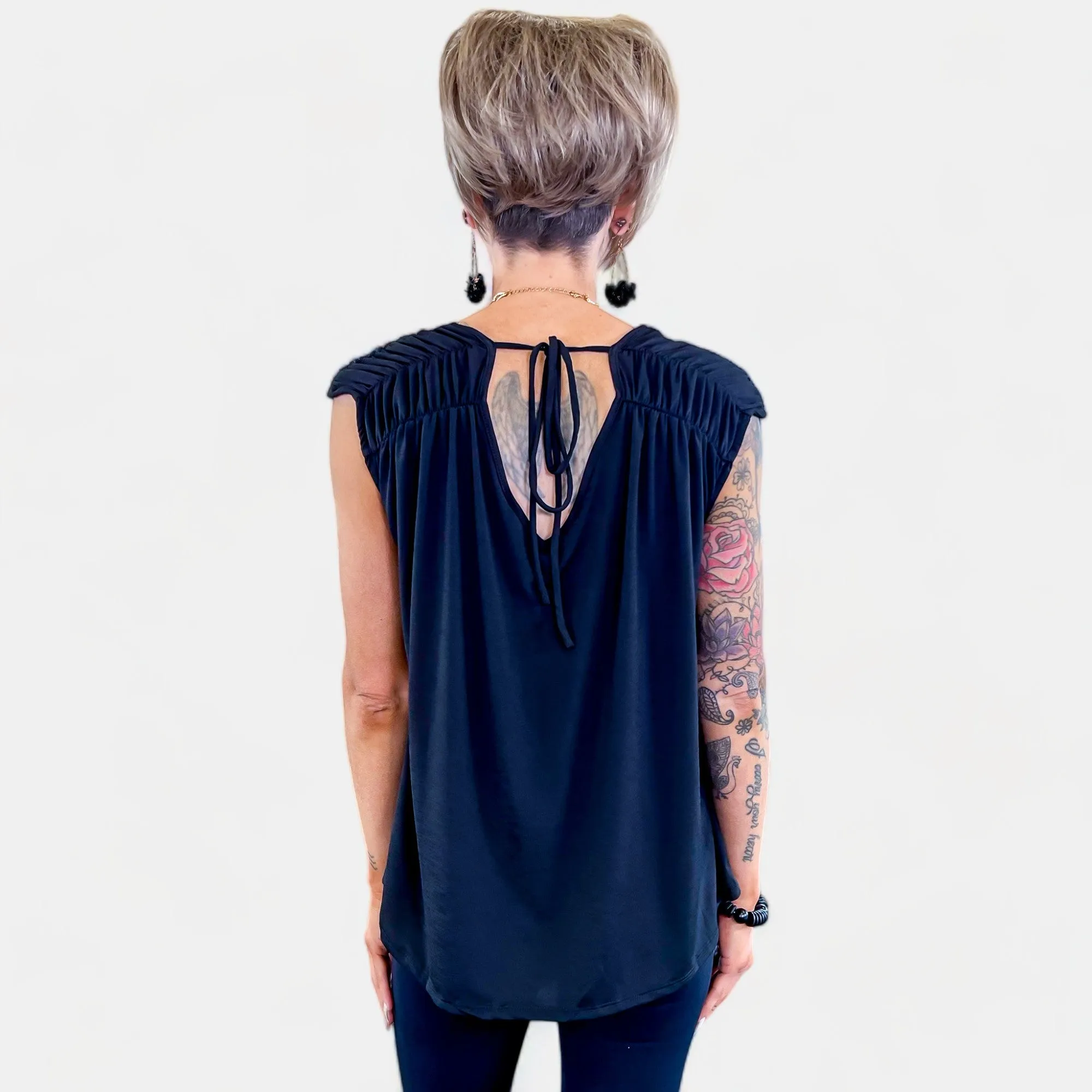 Black V Neck Tie Back Top sold by ZZs product image thumbnail 5