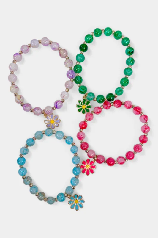 Flower Charm Glass Bead Bracelet sold by ZZs