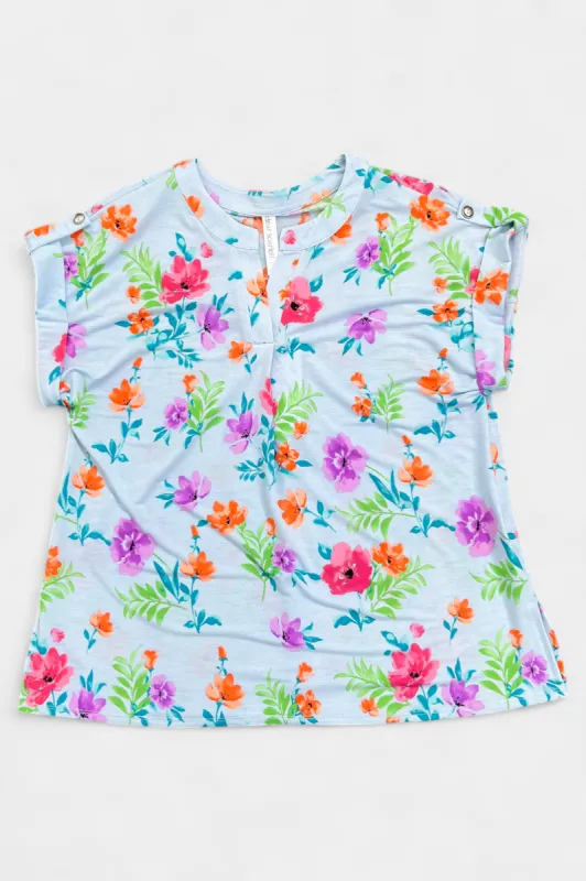 Blue Floral Lizzy Short Sleeve Top [NO RETURNS] sold by ZZs