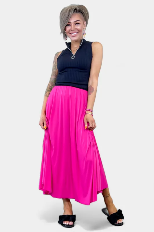 Fuchsia Pleated Maxi Skirt sold by ZZs