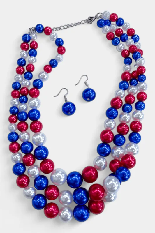 Red, White & Blue Pearl Necklace Set sold by ZZs