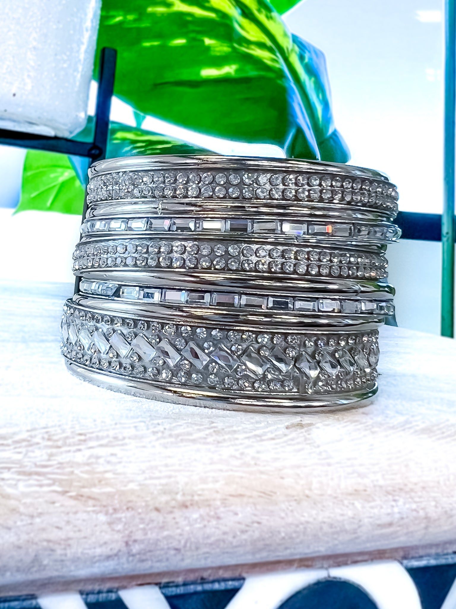 Metal Stone Bangle Bracelets | Silver sold by ZZs