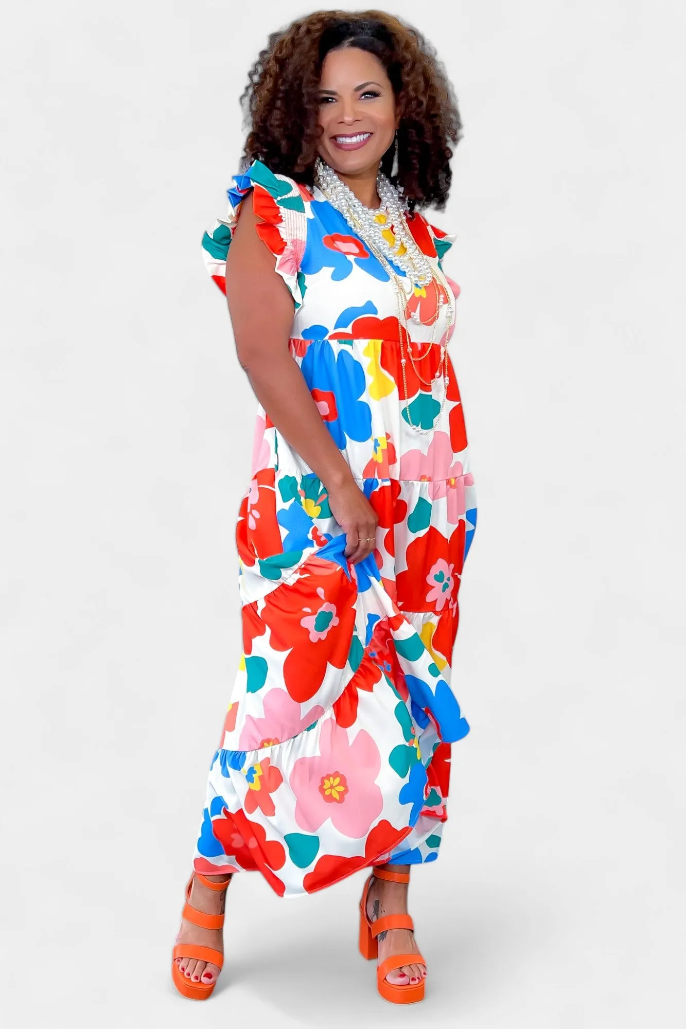 Coral Floral Frill Dress sold by ZZs product image thumbnail 3