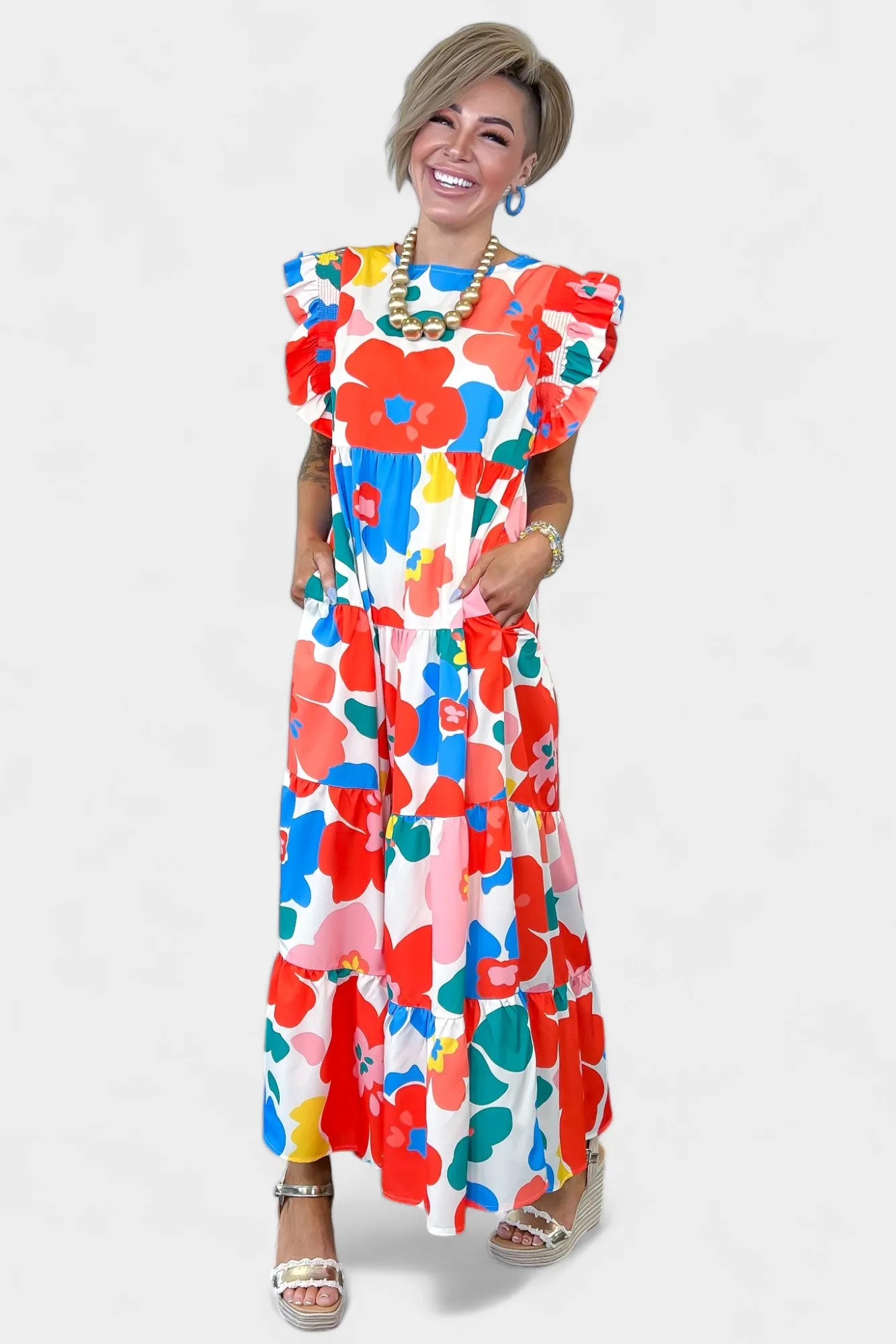Coral Floral Frill Dress sold by ZZs product image thumbnail 4