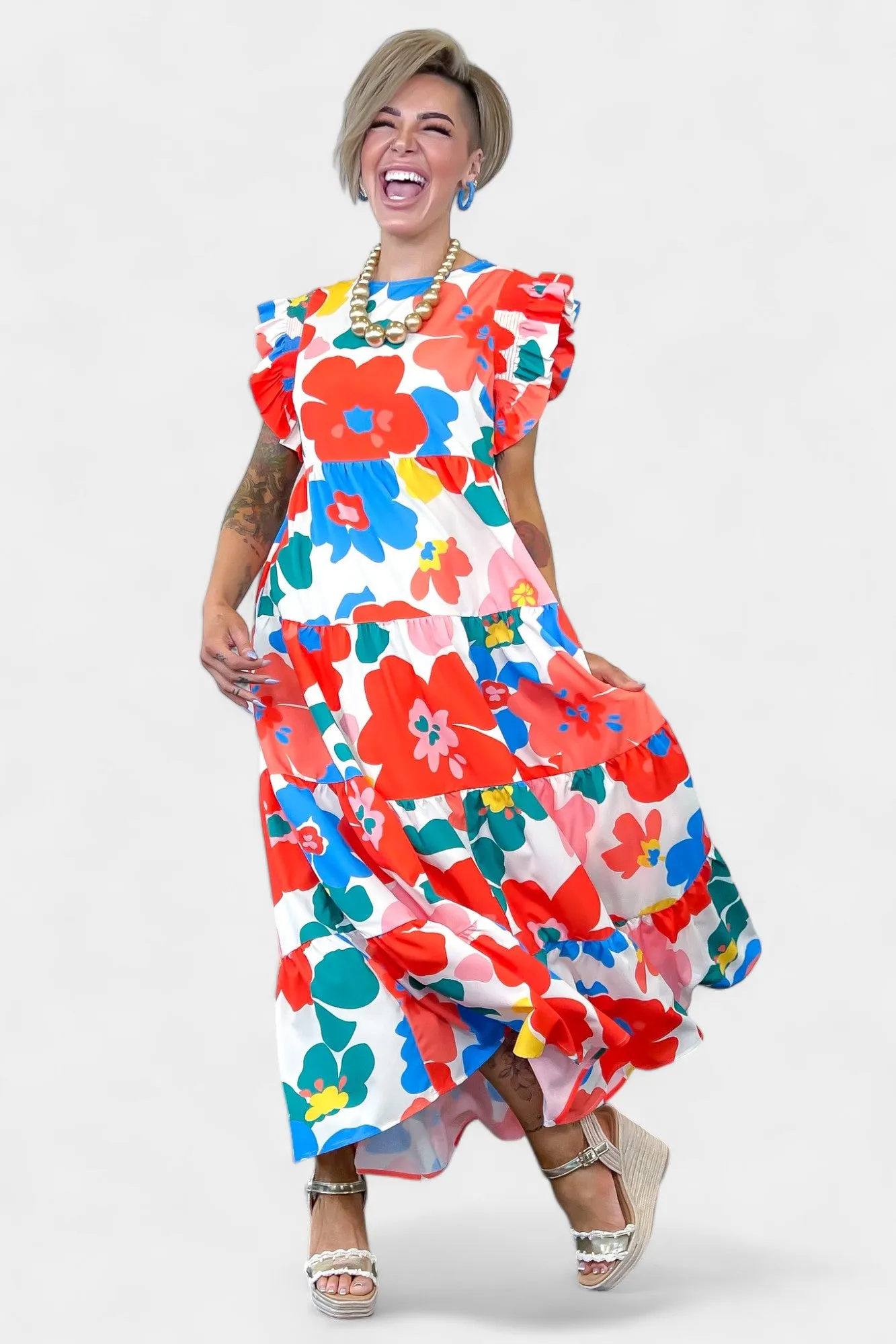Coral Floral Frill Dress sold by ZZs