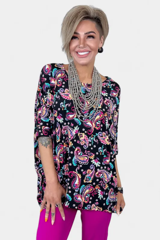 Black Multi Paisley Essential Top sold by ZZs
