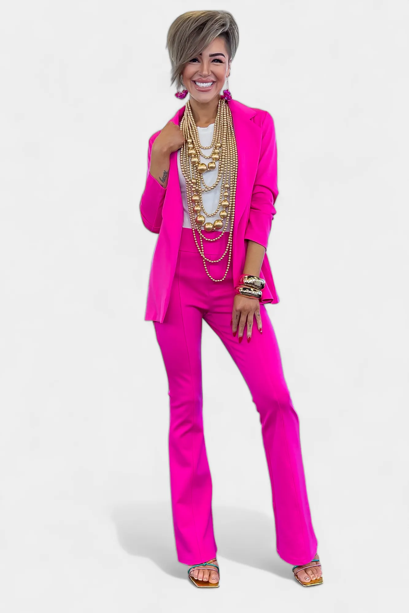 Hot Pink High Waisted Flare Pants sold by ZZs product image thumbnail 2