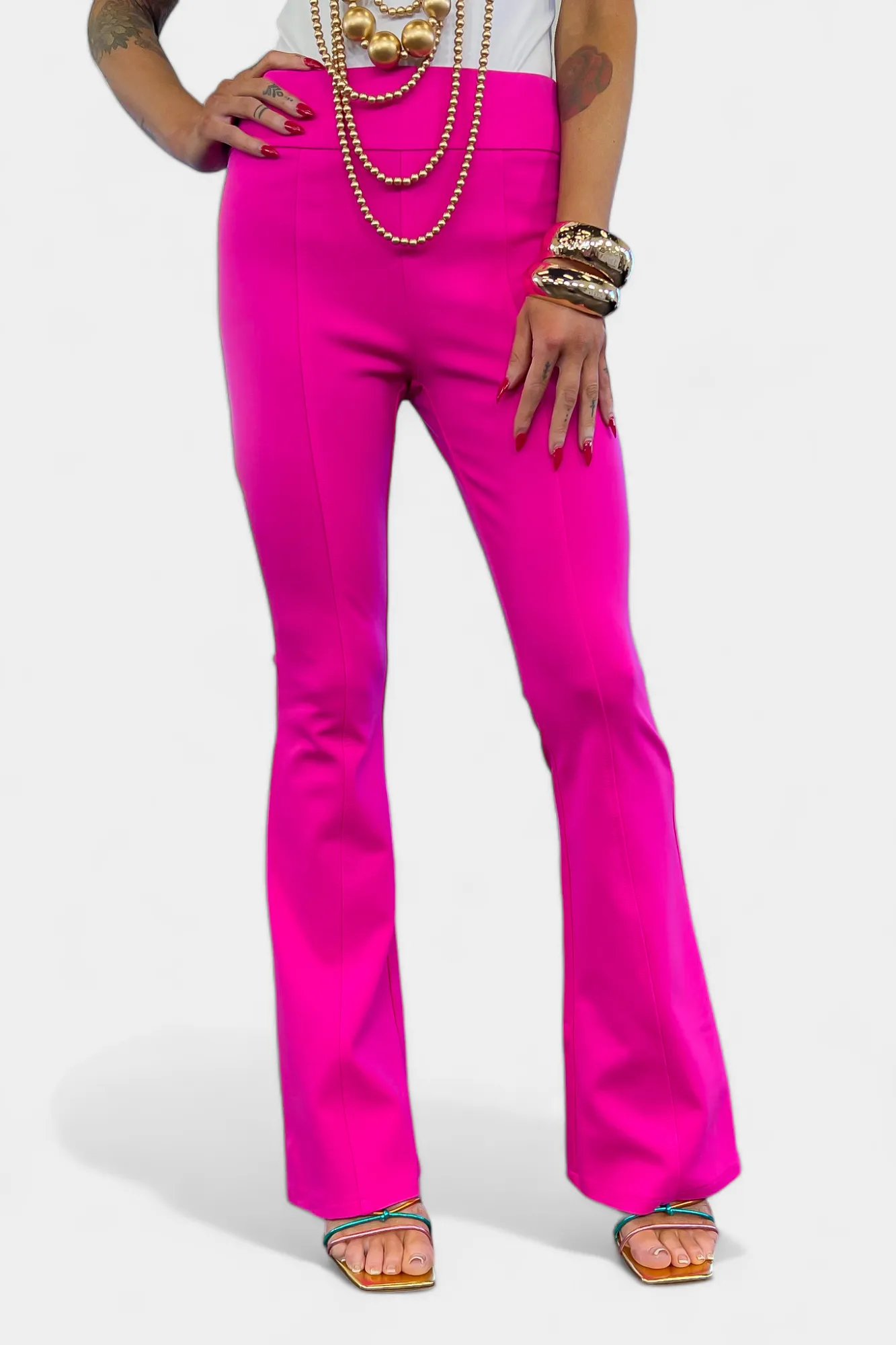 Hot Pink High Waisted Flare Pants sold by ZZs