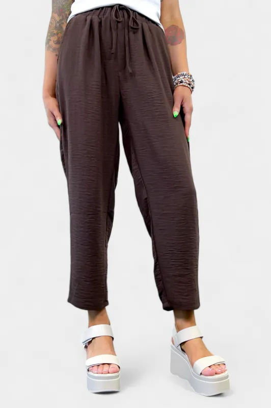 Brown Drawstring Crop Pants sold by ZZs