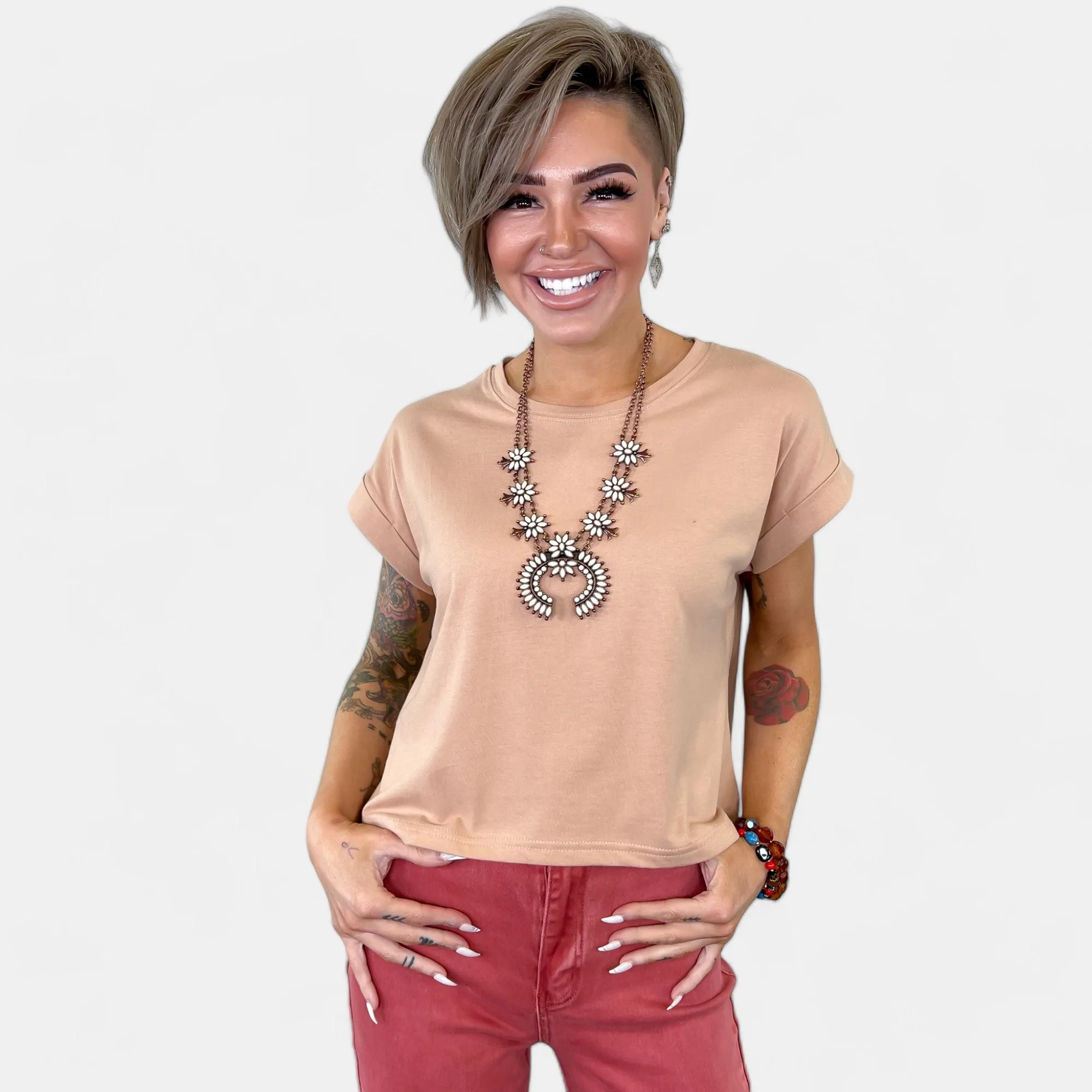 Beige Short Sleeve Crop Top sold by ZZs product image thumbnail 3