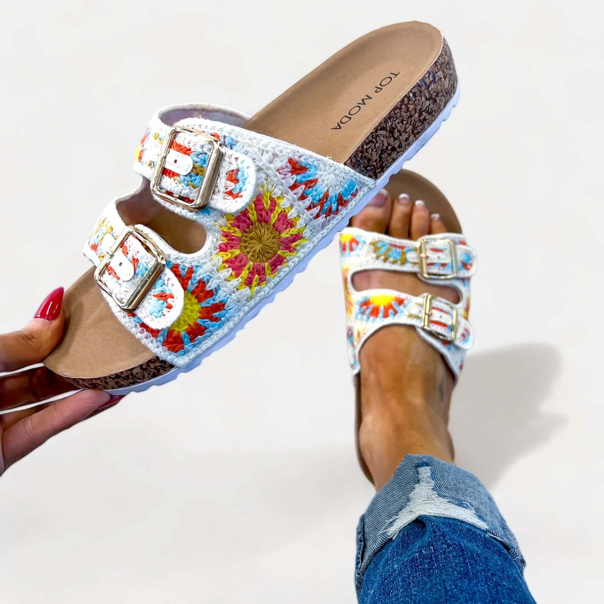 Beige Crochet Slip On Sandals sold by ZZs