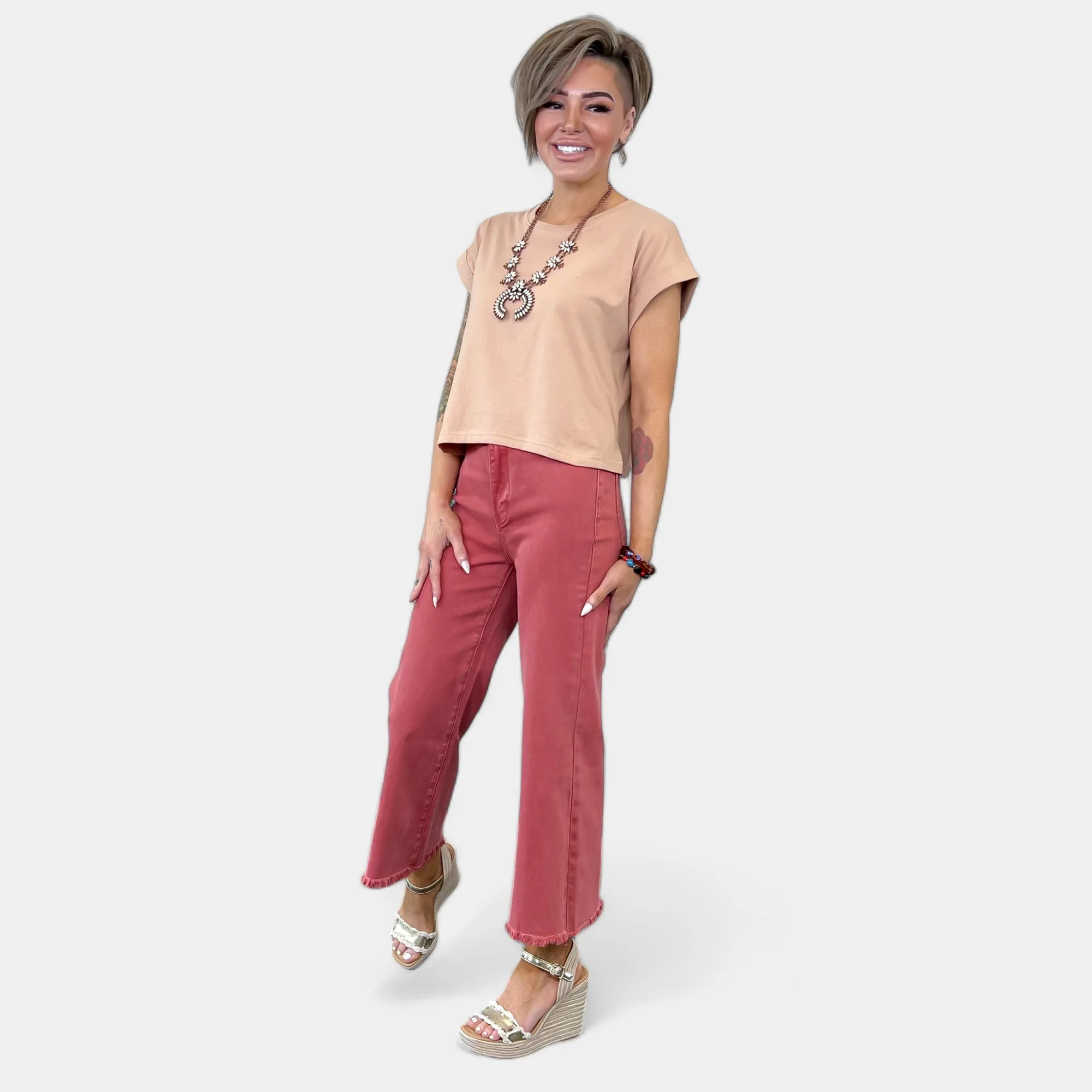 Beige Short Sleeve Crop Top sold by ZZs product image thumbnail 5