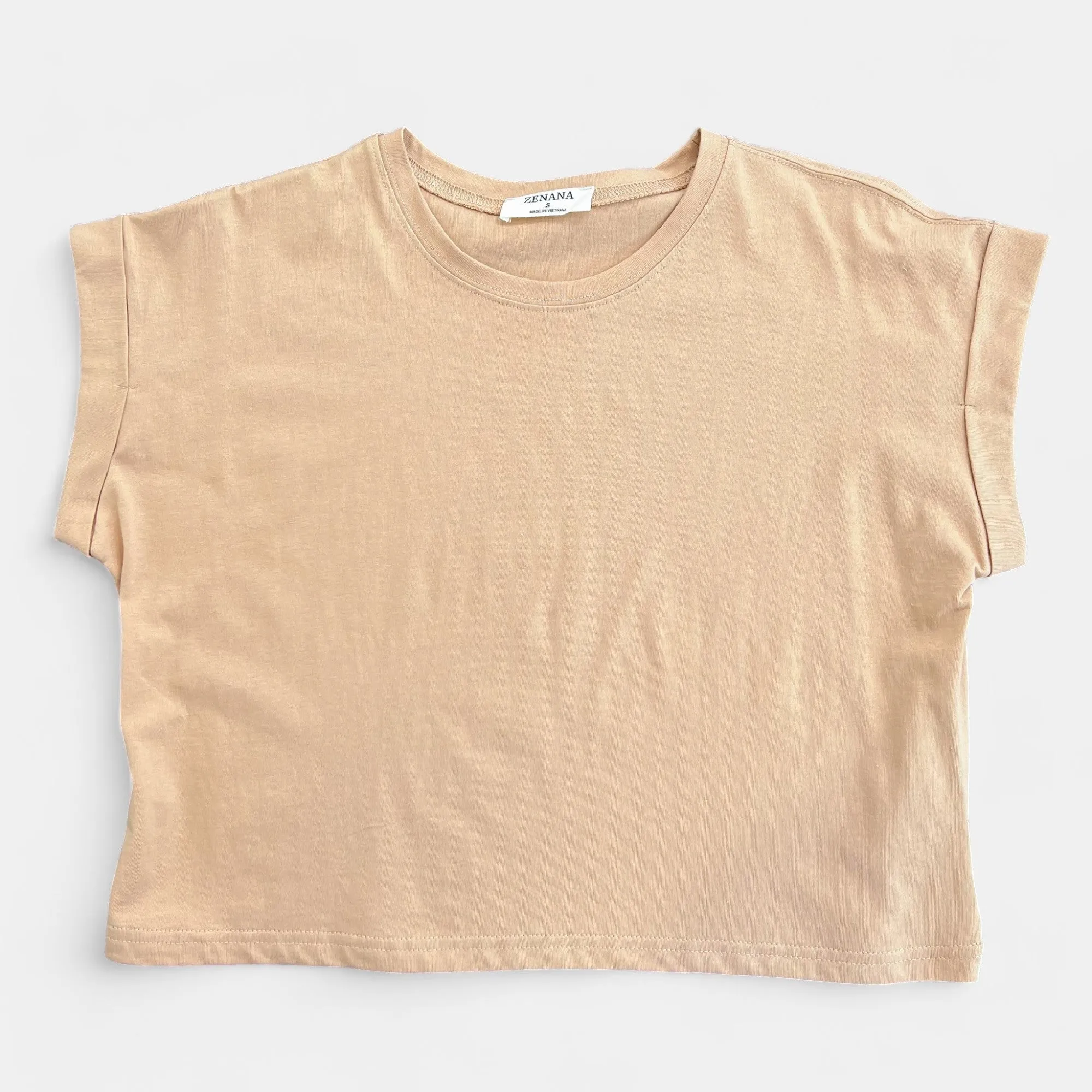 Beige Short Sleeve Crop Top sold by ZZs product image thumbnail 2
