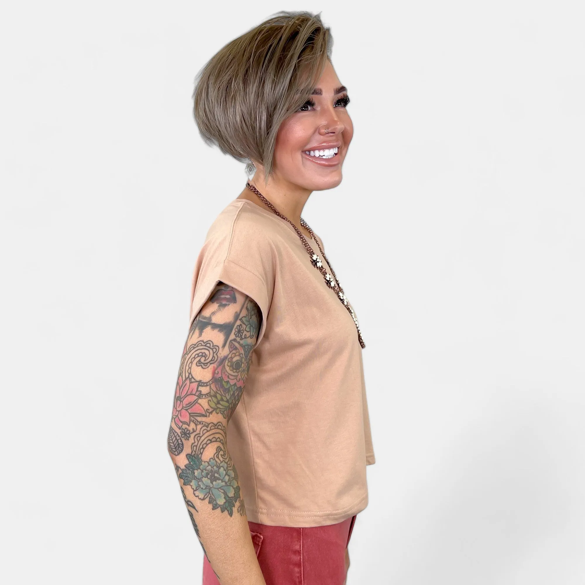 Beige Short Sleeve Crop Top sold by ZZs product image thumbnail 4