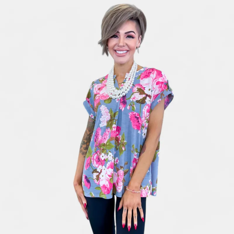 Grey Multi Lizzy Short Sleeve Top [NO RETURNS] sold by ZZs