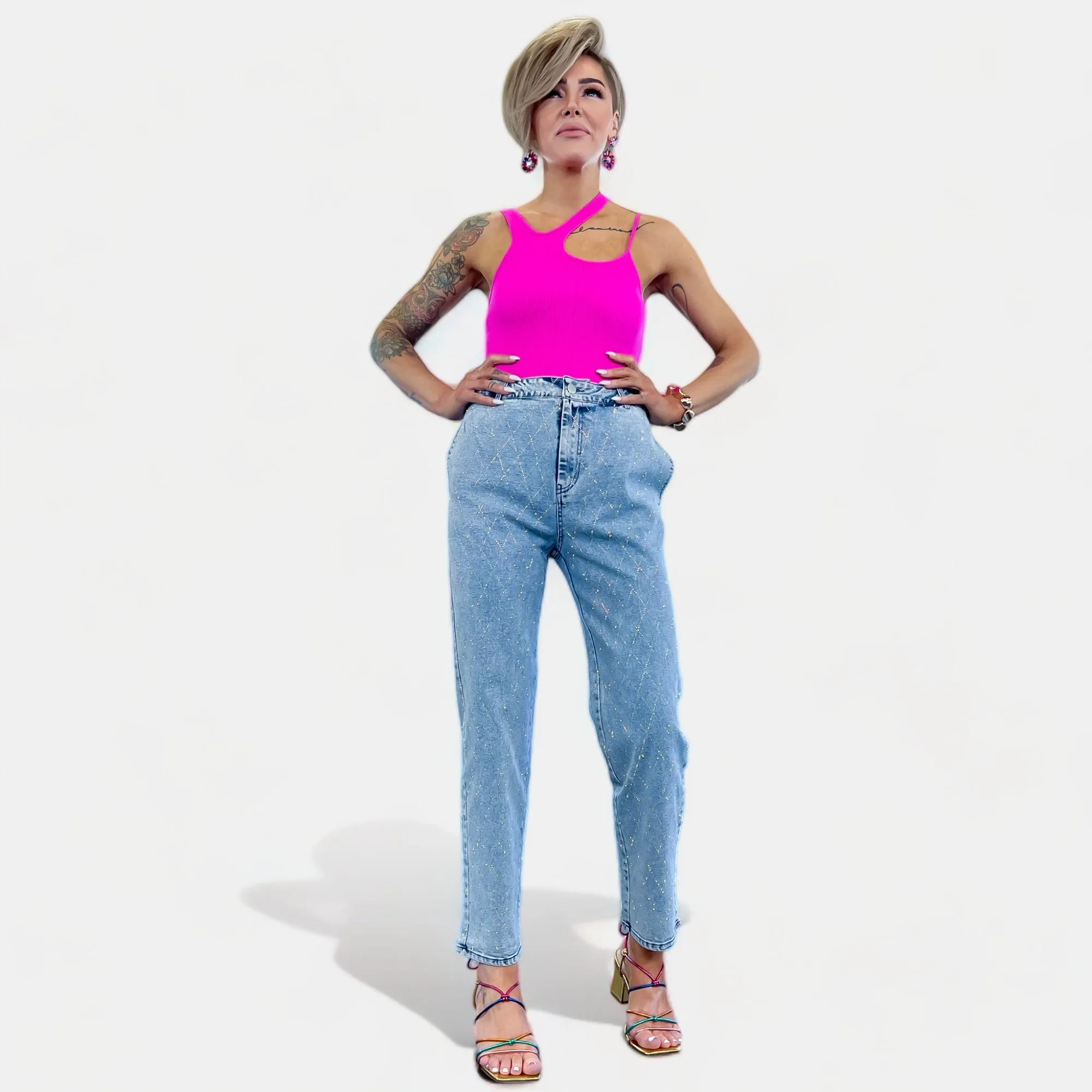 Rhinestone Diamond Denim Crop Pants sold by ZZs product image thumbnail 5
