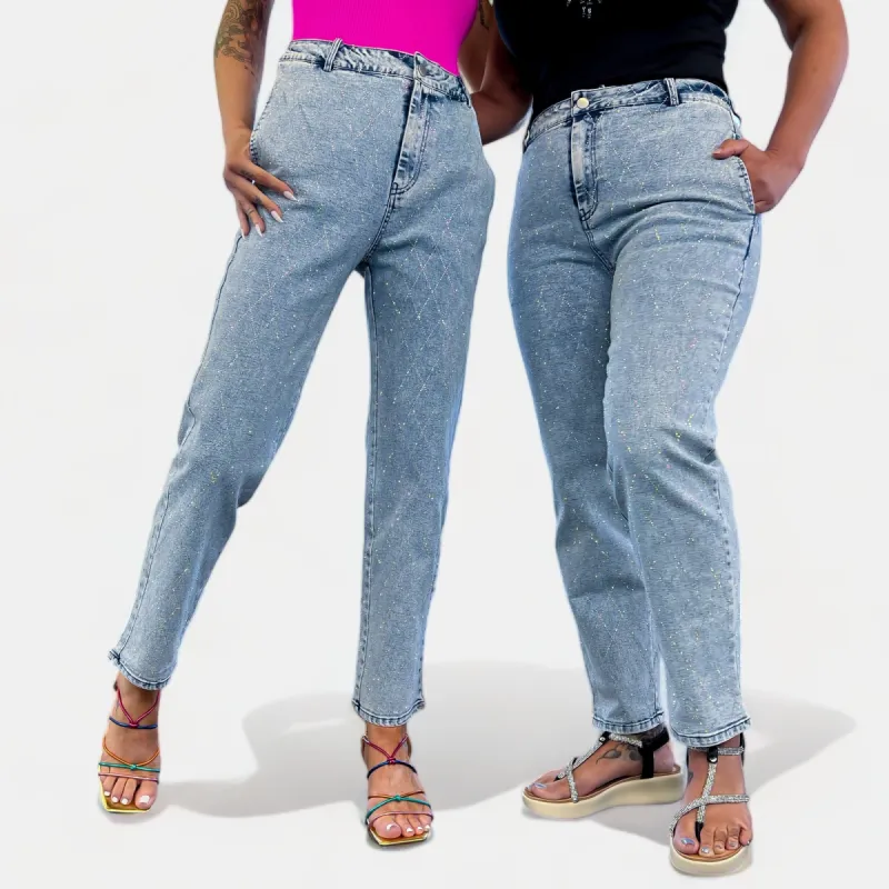 Rhinestone Diamond Denim Crop Pants sold by ZZs