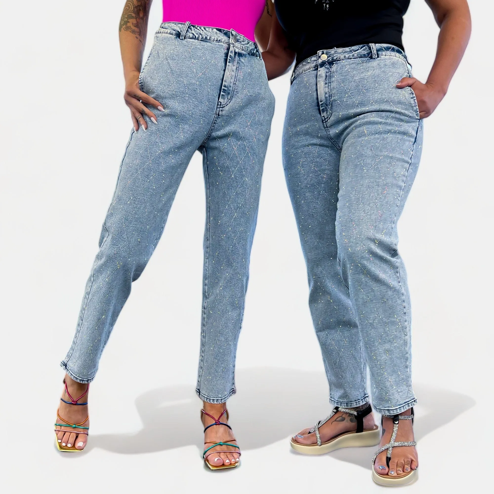 Rhinestone Diamond Denim Crop Pants sold by ZZs