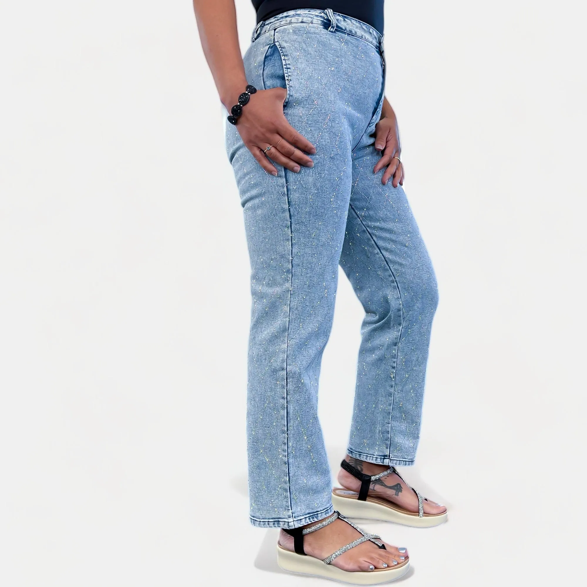 Rhinestone Diamond Denim Crop Pants sold by ZZs product image thumbnail 4