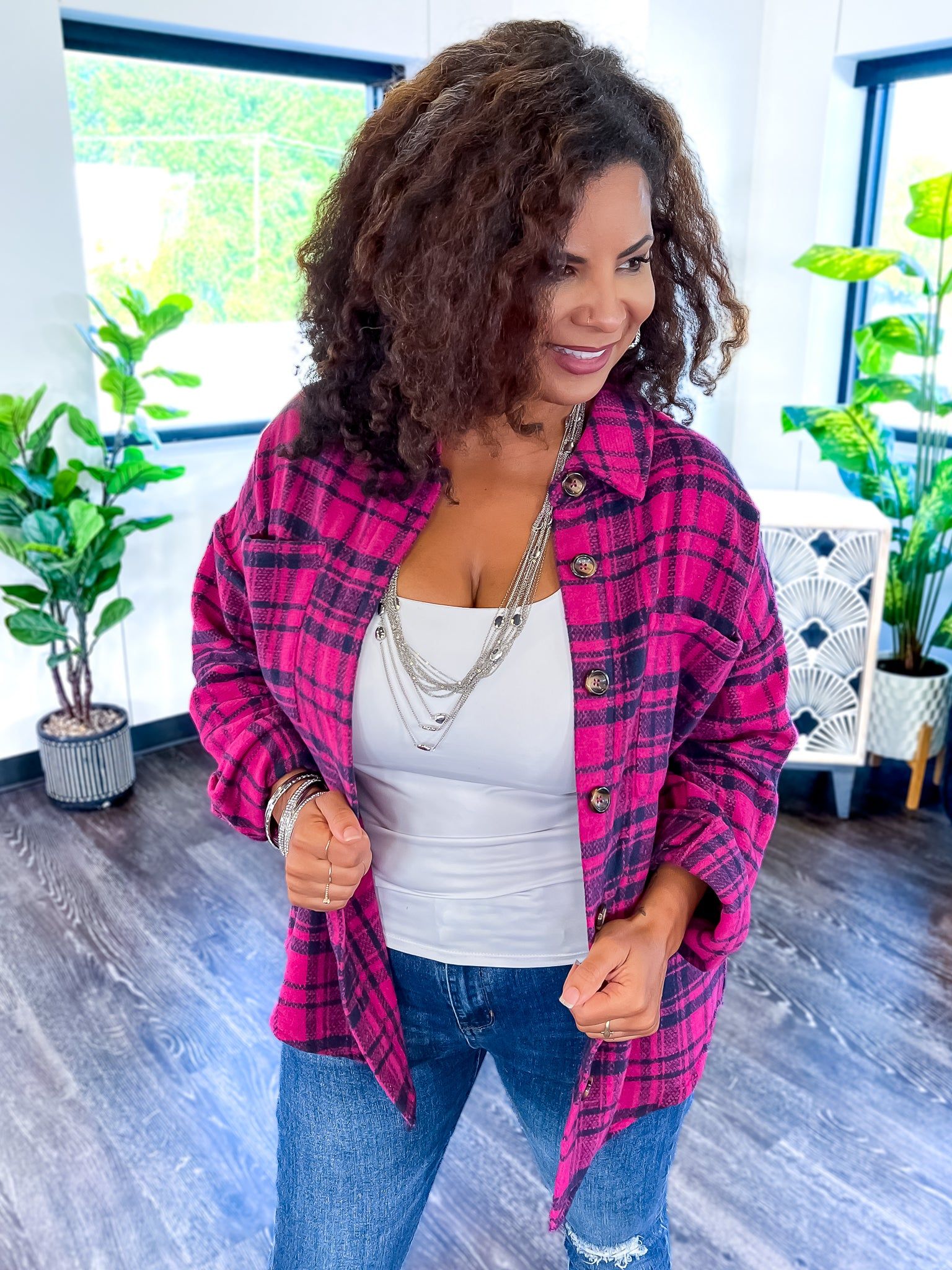 Plaid Shacket | Magenta sold by ZZs product image thumbnail 2
