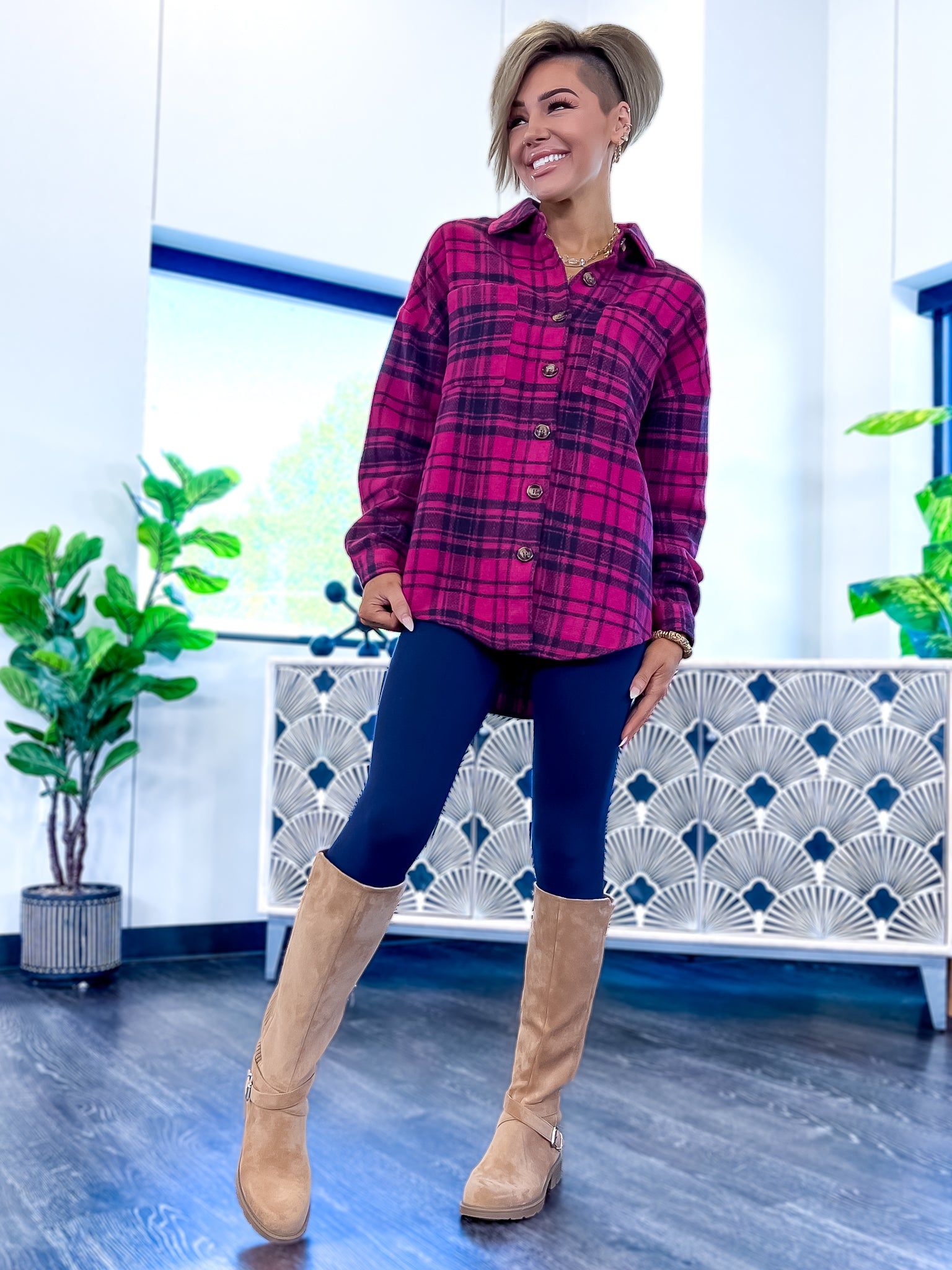 Plaid Shacket | Magenta sold by ZZs product image thumbnail 3