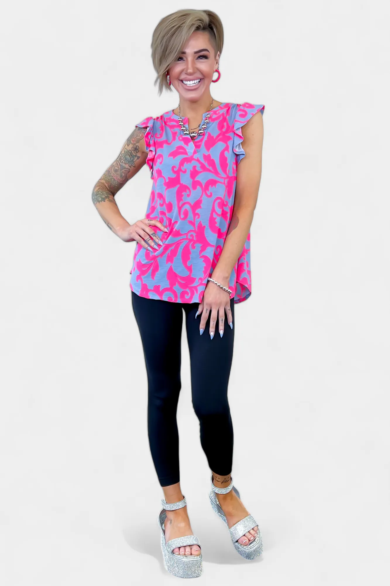 Lavender Damask Lizzy Flutter Sleeve Top sold by ZZs product image thumbnail 4