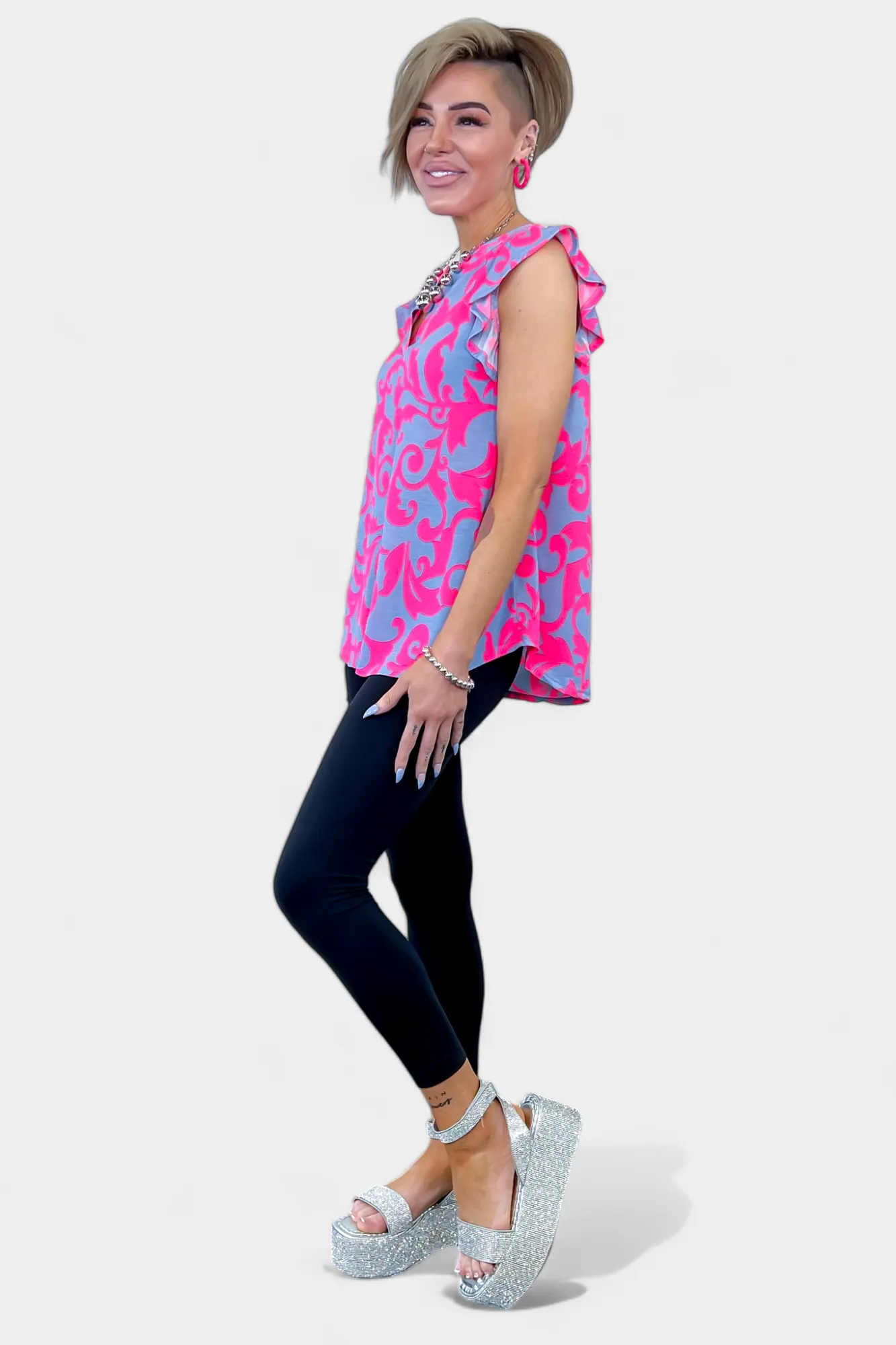 Lavender Damask Lizzy Flutter Sleeve Top sold by ZZs product image thumbnail 2