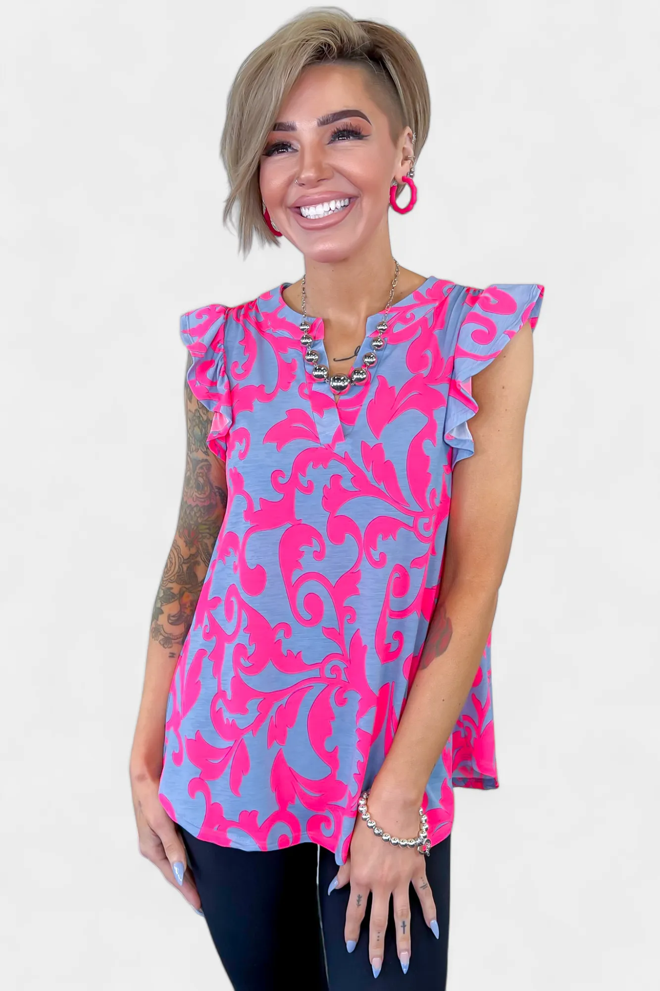 Lavender Damask Lizzy Flutter Sleeve Top sold by ZZs