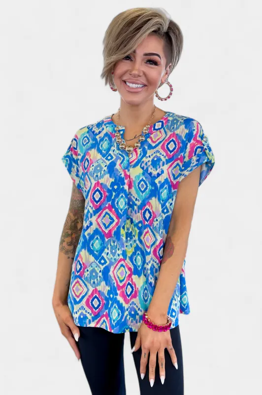Multi Tribal Lizzy Short Sleeve Top sold by ZZs