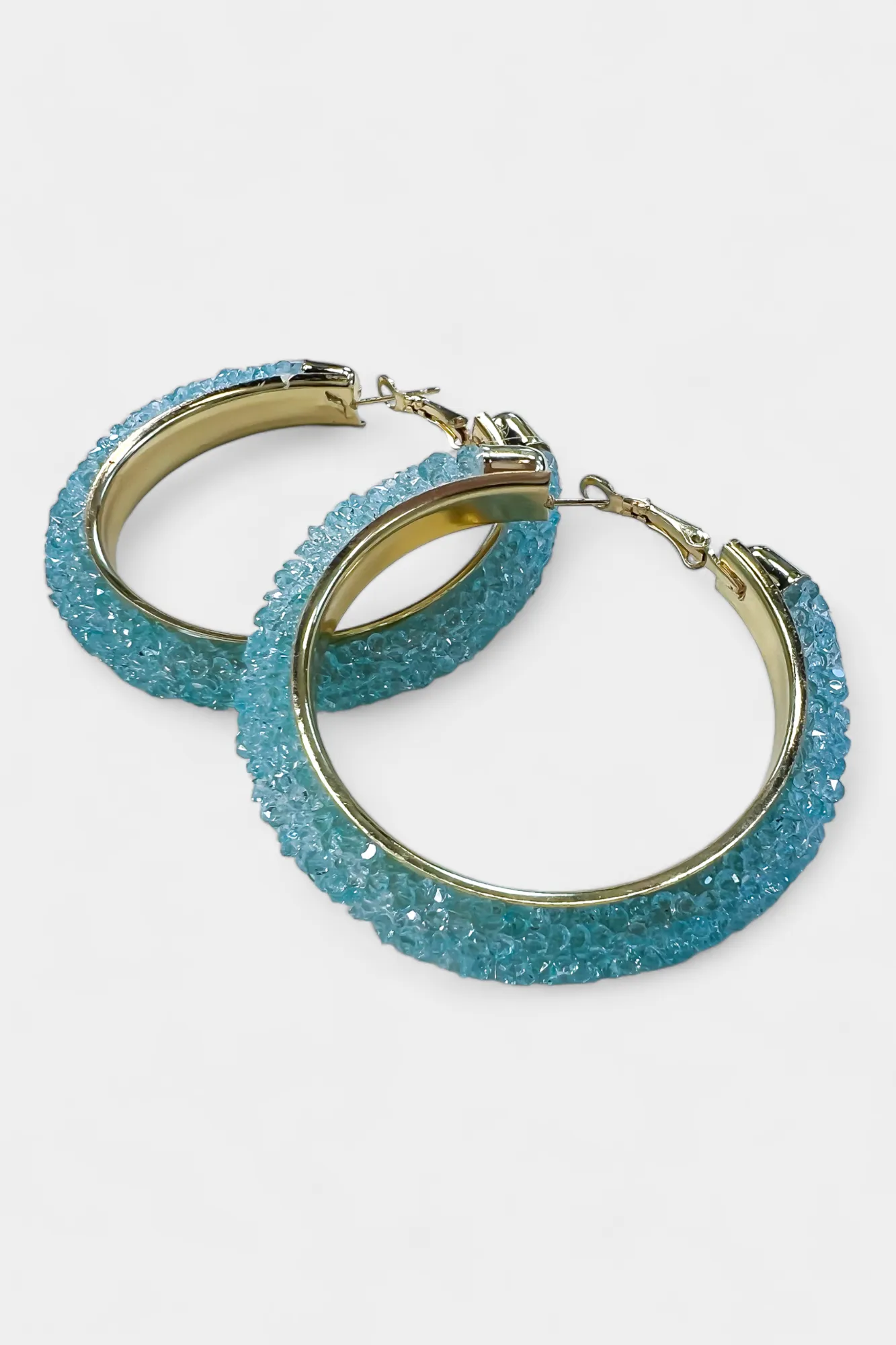 Gold & Blue Rhinestone Crystal Hoop Earrings sold by ZZs