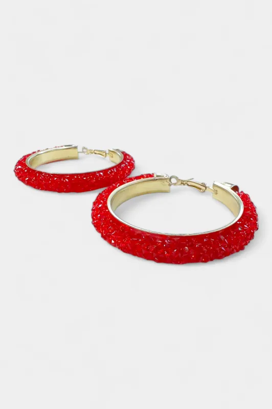 Gold & Red Rhinestone Crystal Hoop Earrings sold by ZZs
