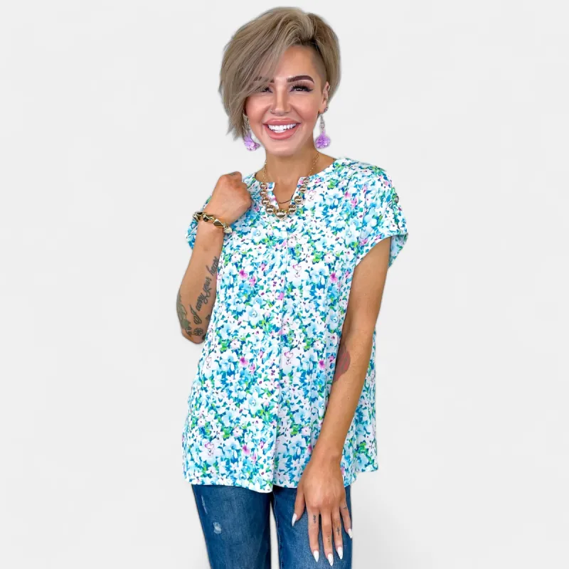 Blue Multi Soft Floral Lizzy Short Sleeve Top [NO RETURNS] sold by ZZs