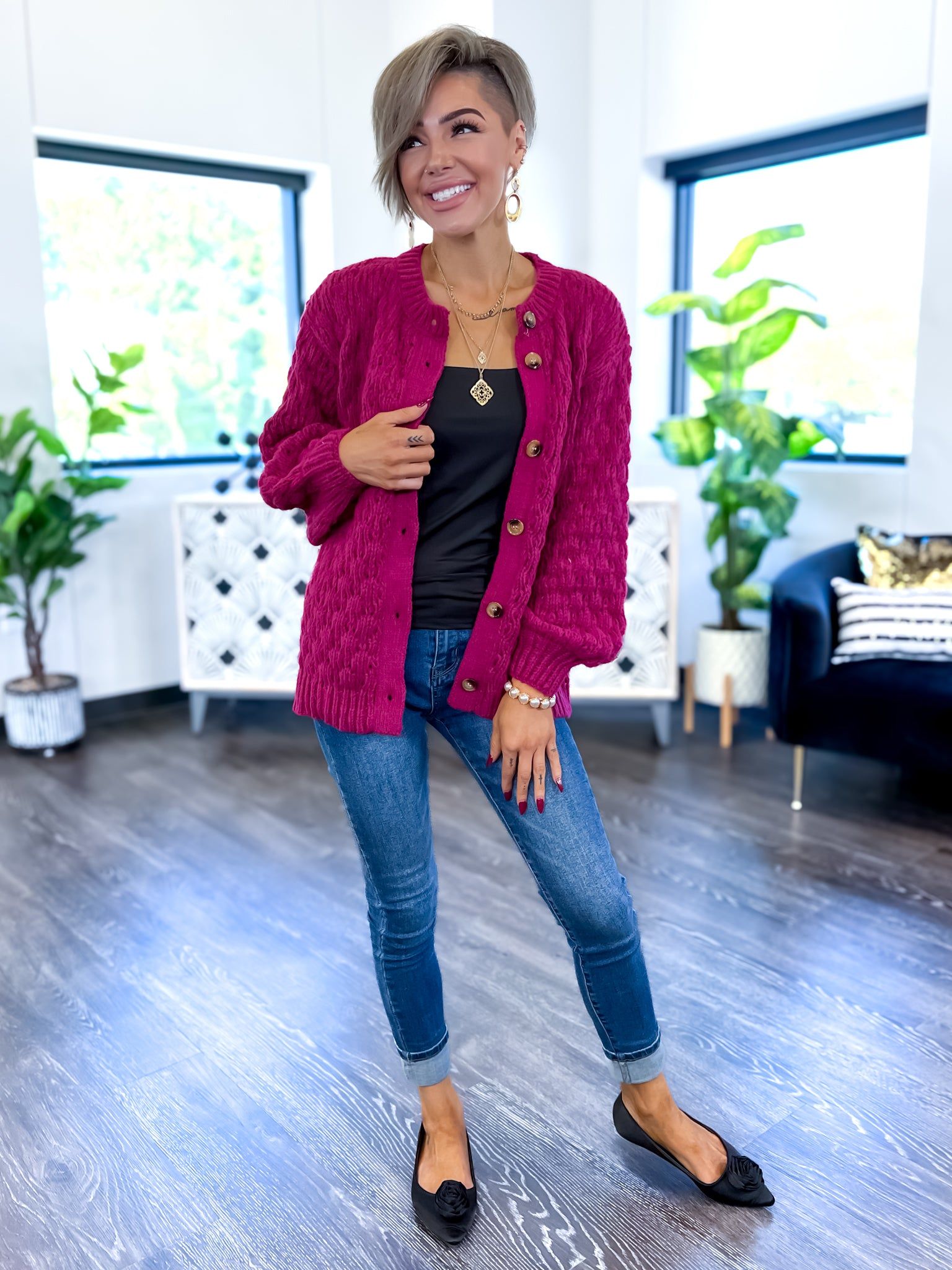 Cable Knit Cardigan | Plum sold by ZZs product image thumbnail 2