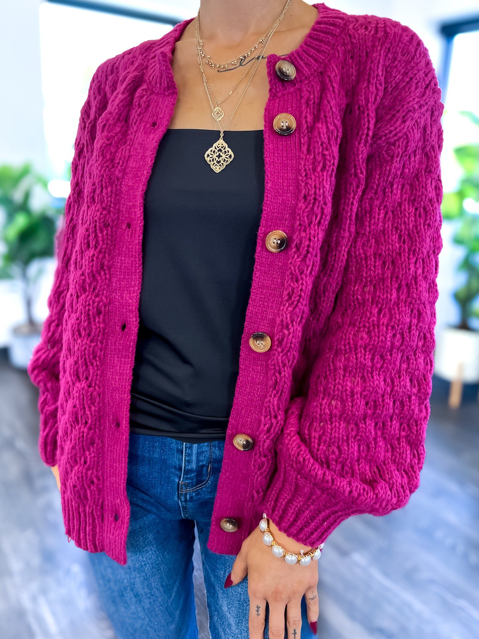 Cable Knit Cardigan | Plum sold by ZZs product image thumbnail 11