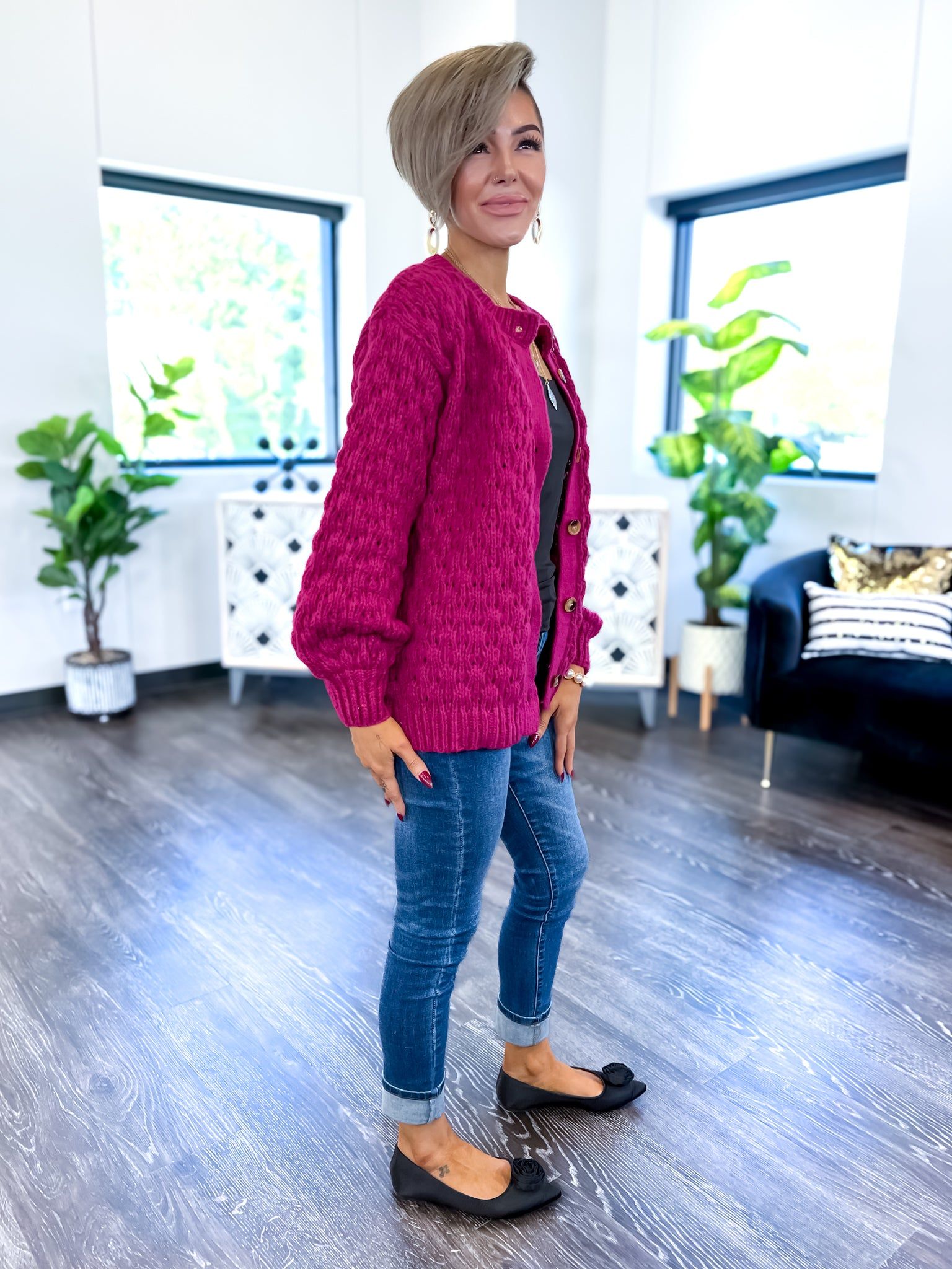 Cable Knit Cardigan | Plum sold by ZZs product image thumbnail 4