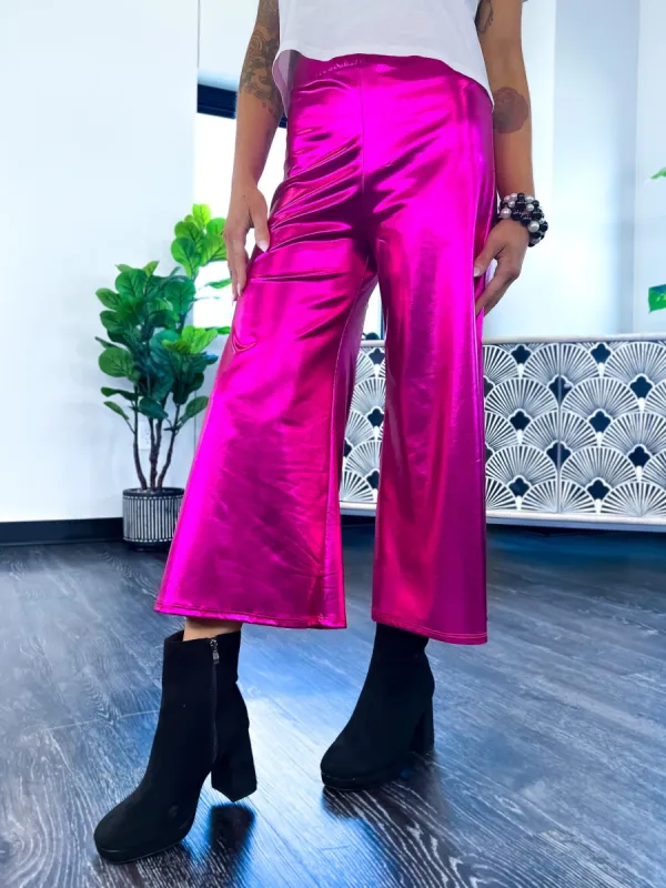 Metallic Crop Pants | Hot Pink sold by ZZs