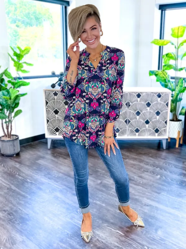 Lizzy Top | Navy Multi sold by ZZs