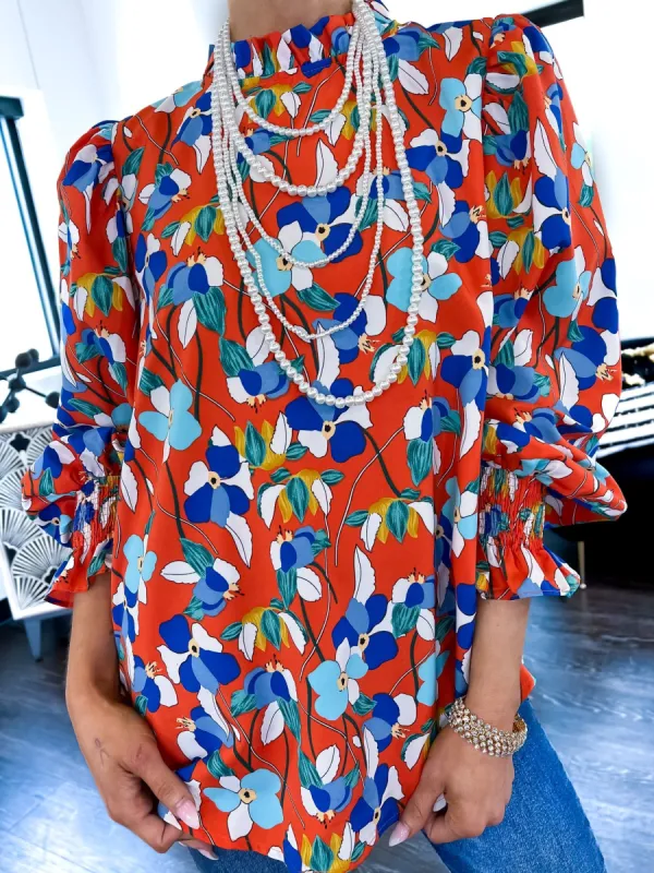 Rust Floral Peasant Top sold by ZZs