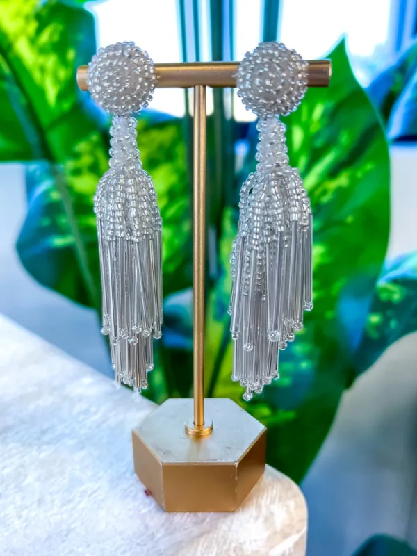 Silver Beaded Tassel Earrings sold by ZZs