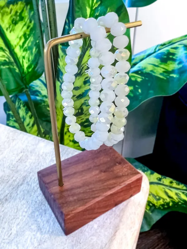 White Beaded Stretch Bracelets sold by ZZs