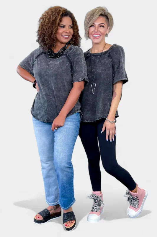 Ash Black Acid Wash Raglan Sleeve T-Shirt sold by ZZs