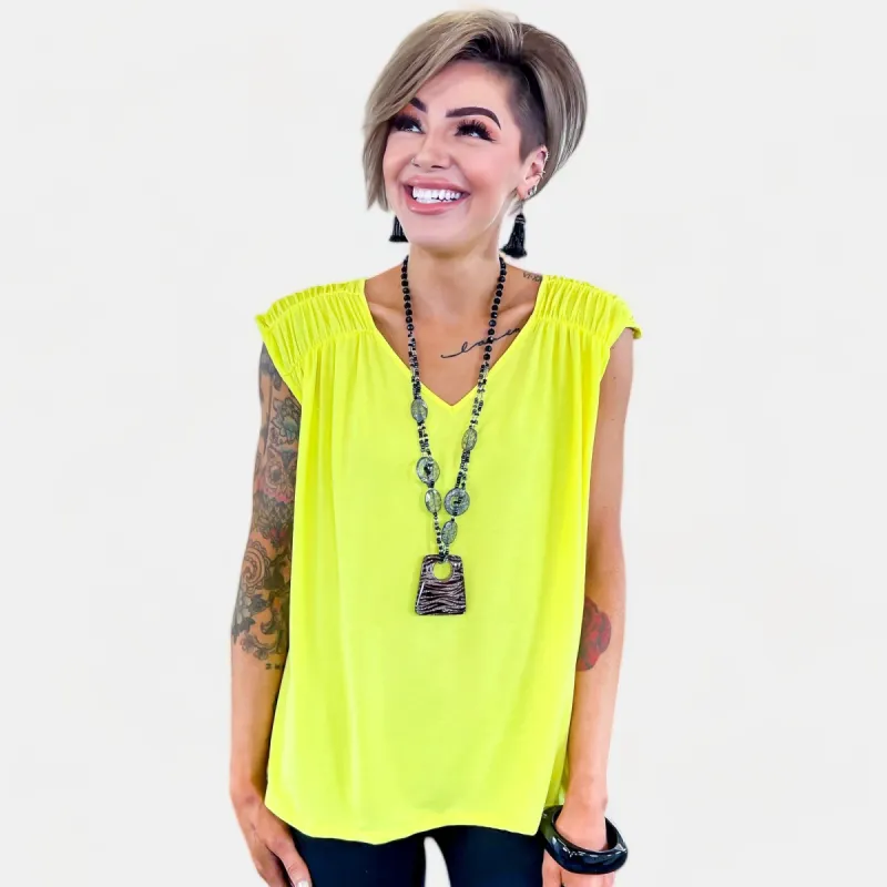 Neon Yellow V Neck Tie Back Top [NO RETURNS] sold by ZZs