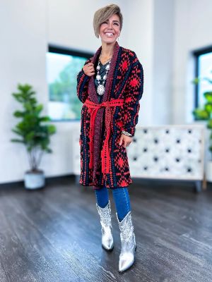 Aztec Belted Long Cardigan sold by ZZs