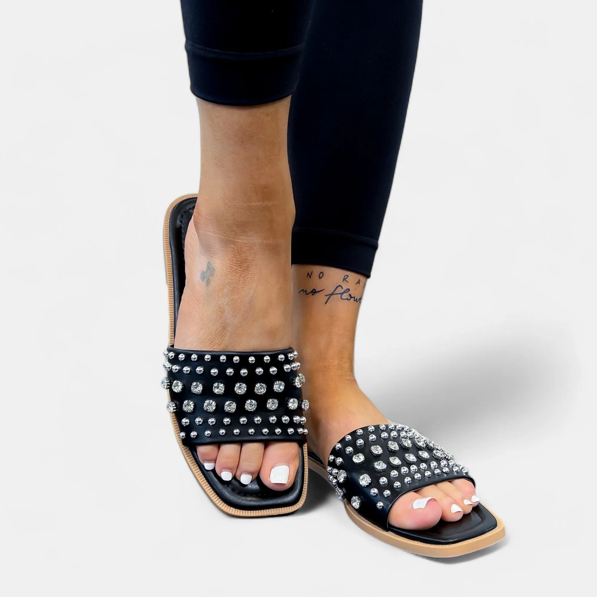 Black Rhinestone Studded Sandals sold by ZZs