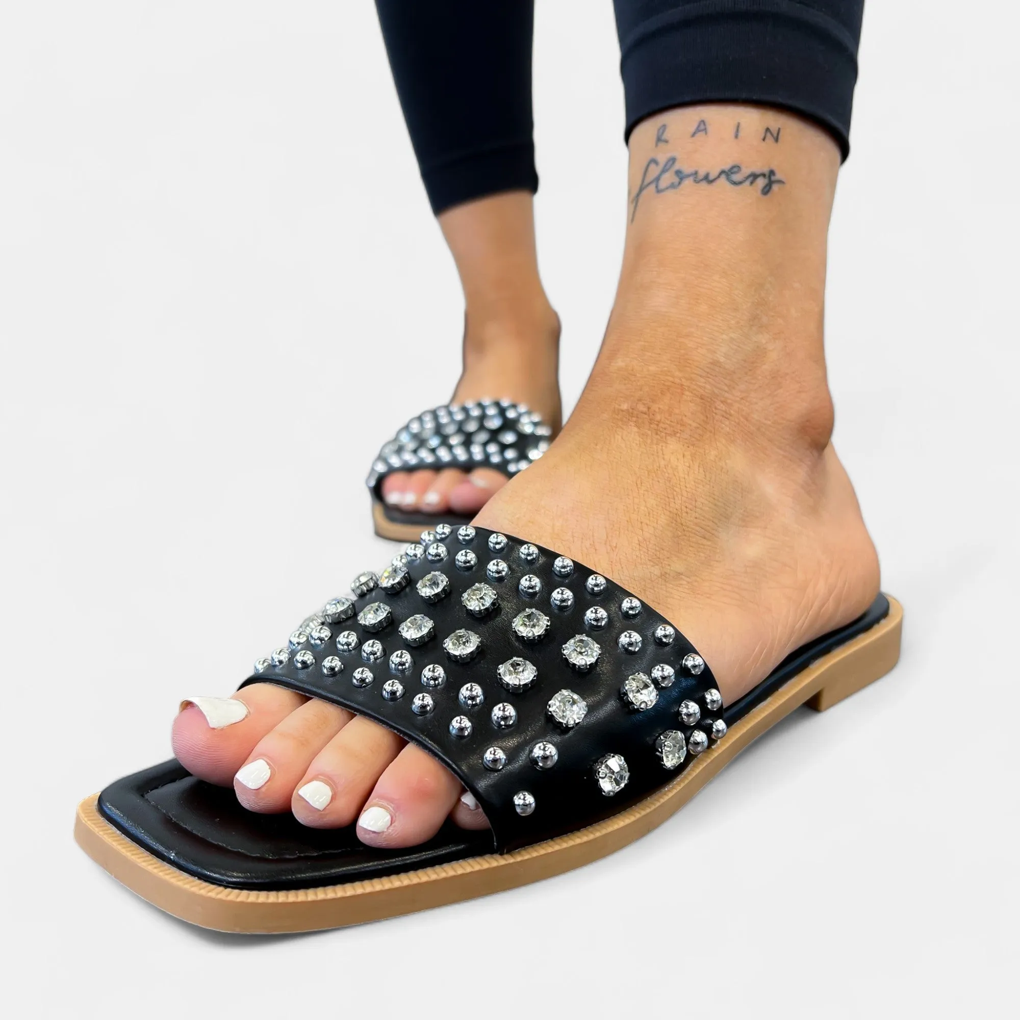 Black Rhinestone Studded Sandals sold by ZZs product image thumbnail 3