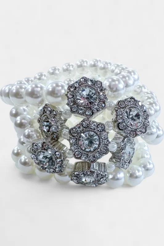 Crystal Flower Pearl Statement Bracelet sold by ZZs