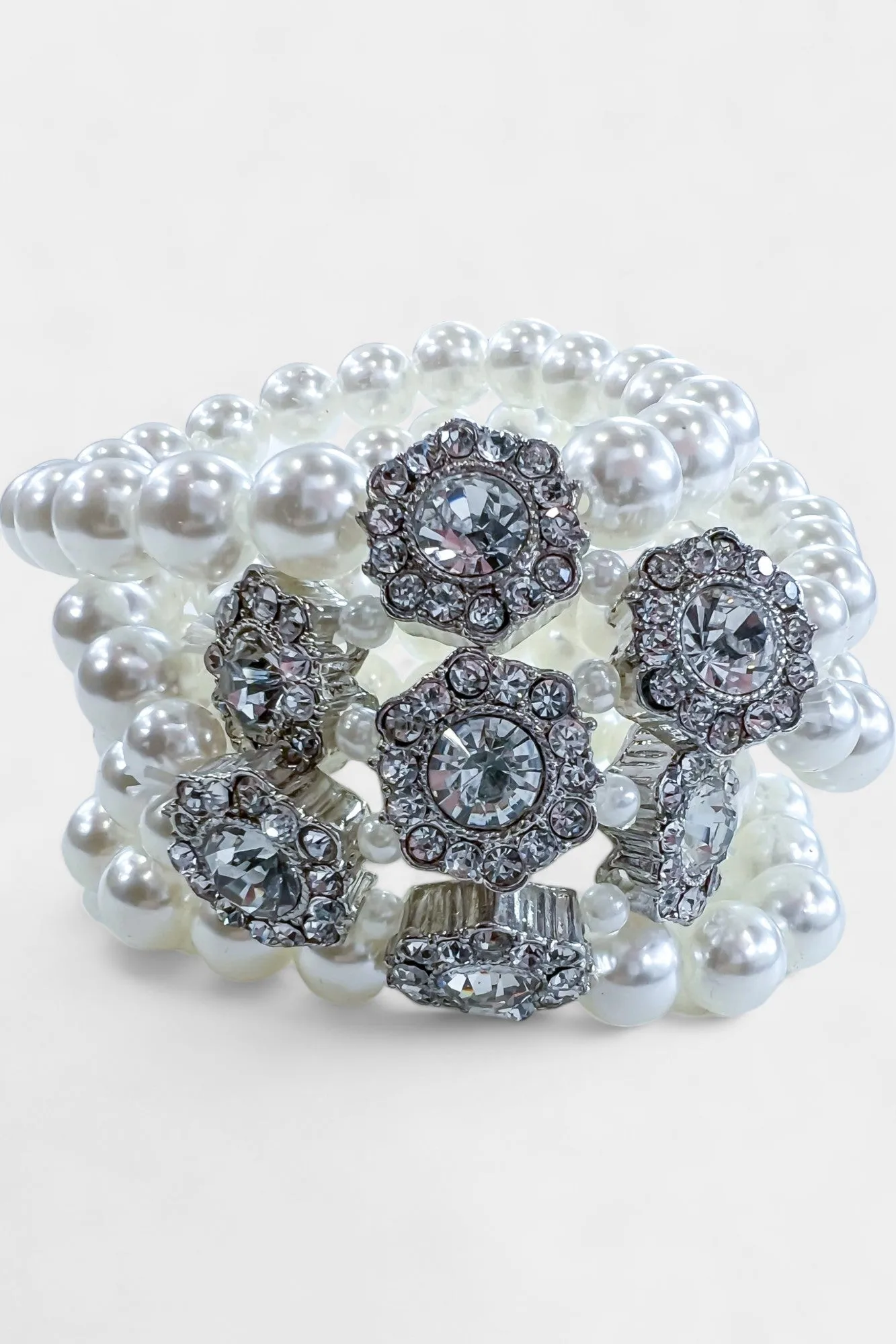 Crystal Flower Pearl Statement Bracelet sold by ZZs